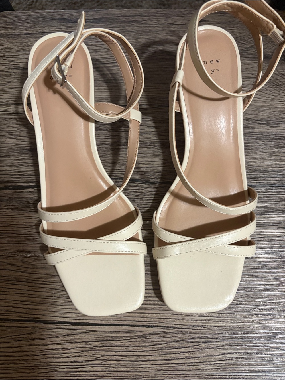 Anine Bing Cream Strappy Square Toe Heels